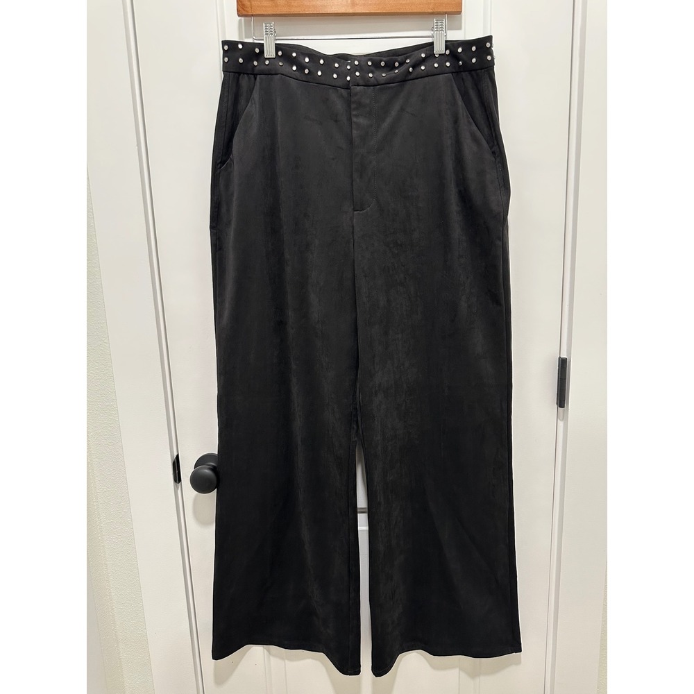 Dear John Fiona High Rise‎ Wide Leg Black Suede Pants Size 32 NWT